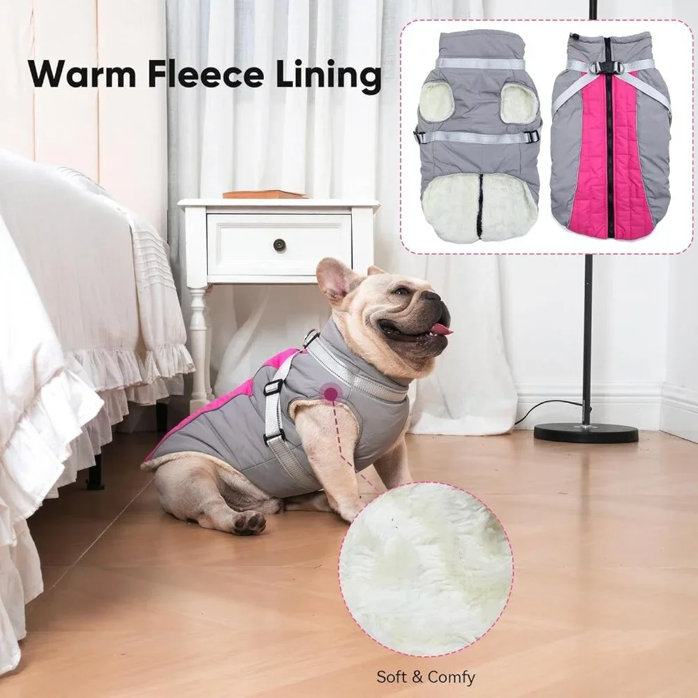 Fleece Dog Coat with Harness Jacket Warm Winter Vest for Small Dogs M XL